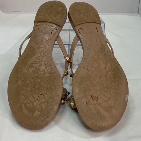 Valentino Garavani Rockstud Bow Jelly Thong Flip Flop Sandals Nude Beige 39 - Picture 2 of 15